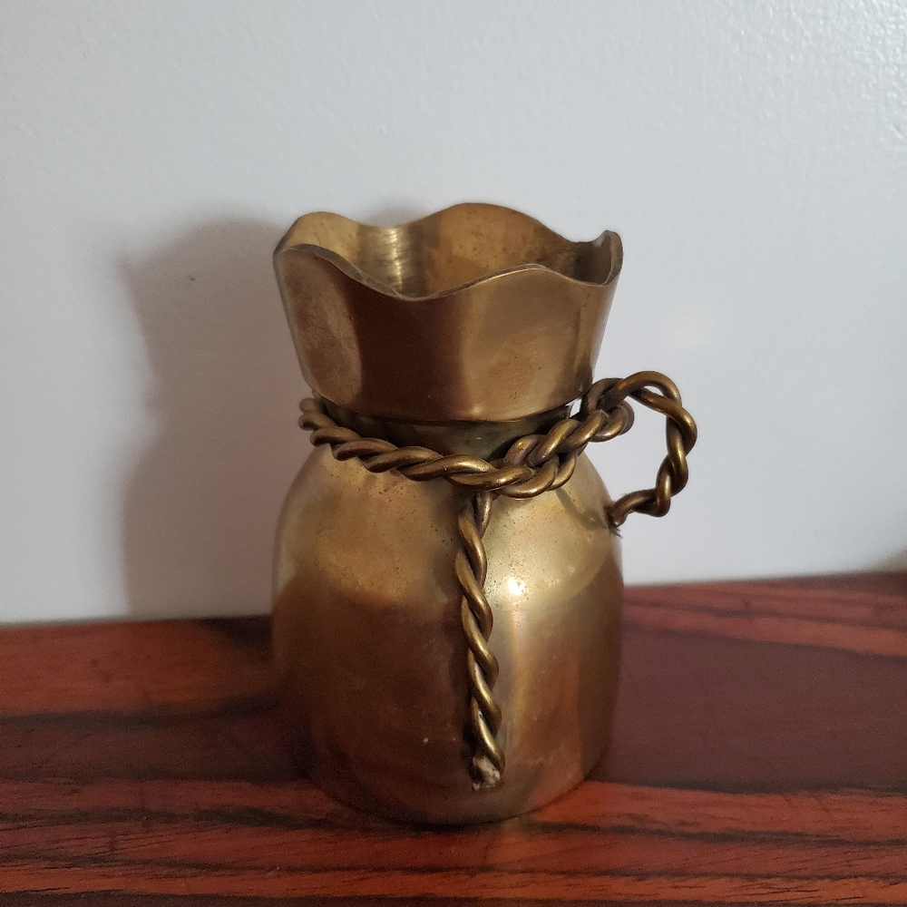 Vintage brass bud vase with rope design